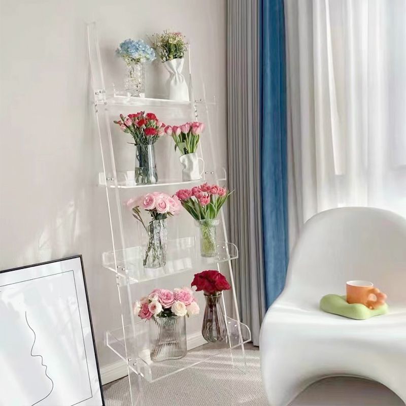 Ladder Open Back Standard Bookshelf Acrylic Modern Style Bookcase