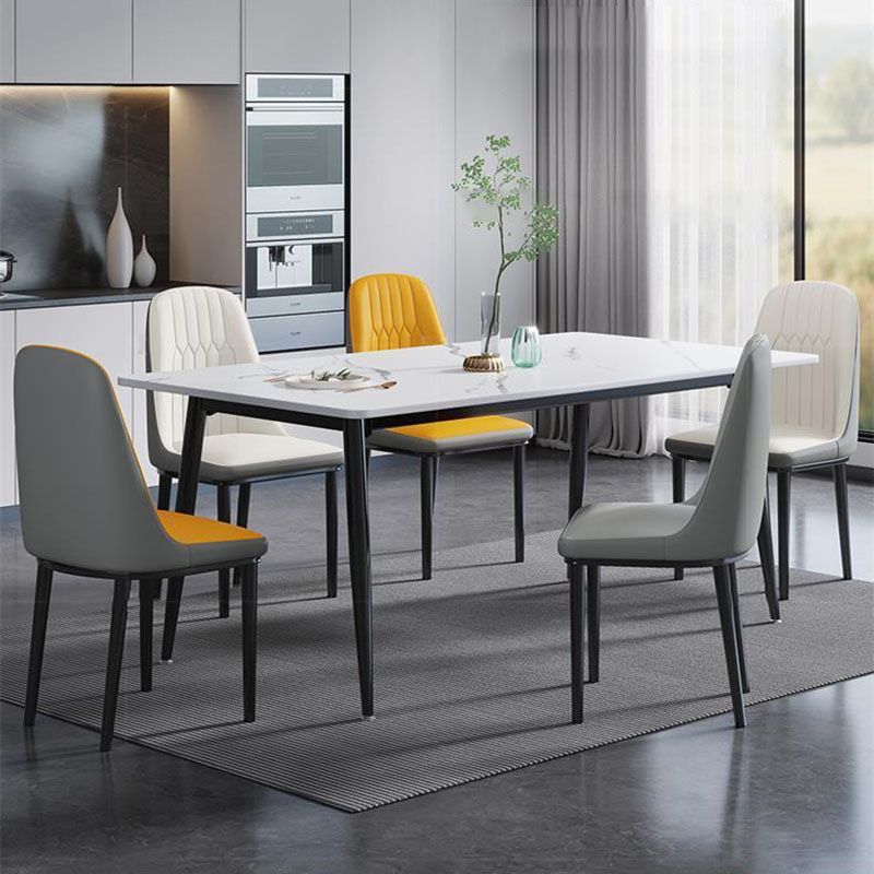 Stone Rectangle Industrial Table Standard Height Dining Table with 4 Legs