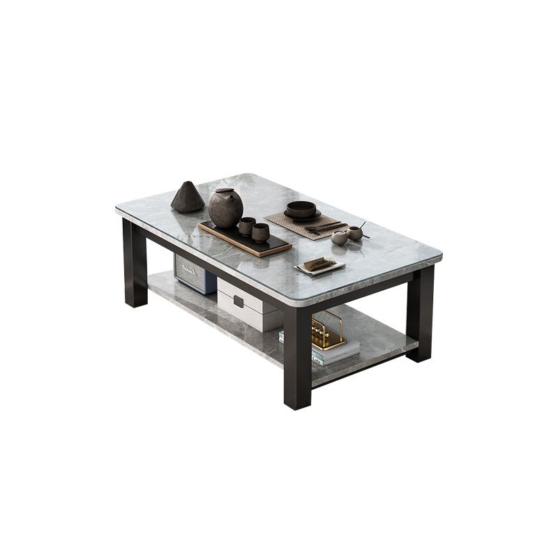 Rectangular Glass 4 Legs Coffee Cocktail Table with Storage Shelf