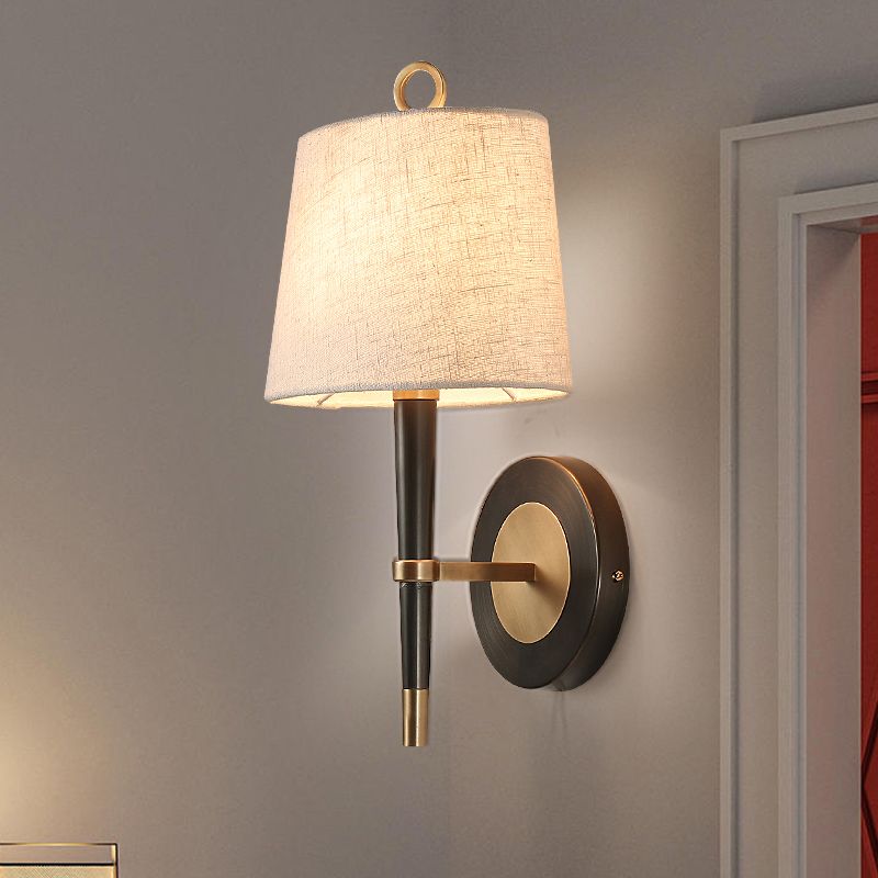 Fabric Taper Wall Mounted Lamp Minimalism Black-Brass Wall Sconce Light for Corridor