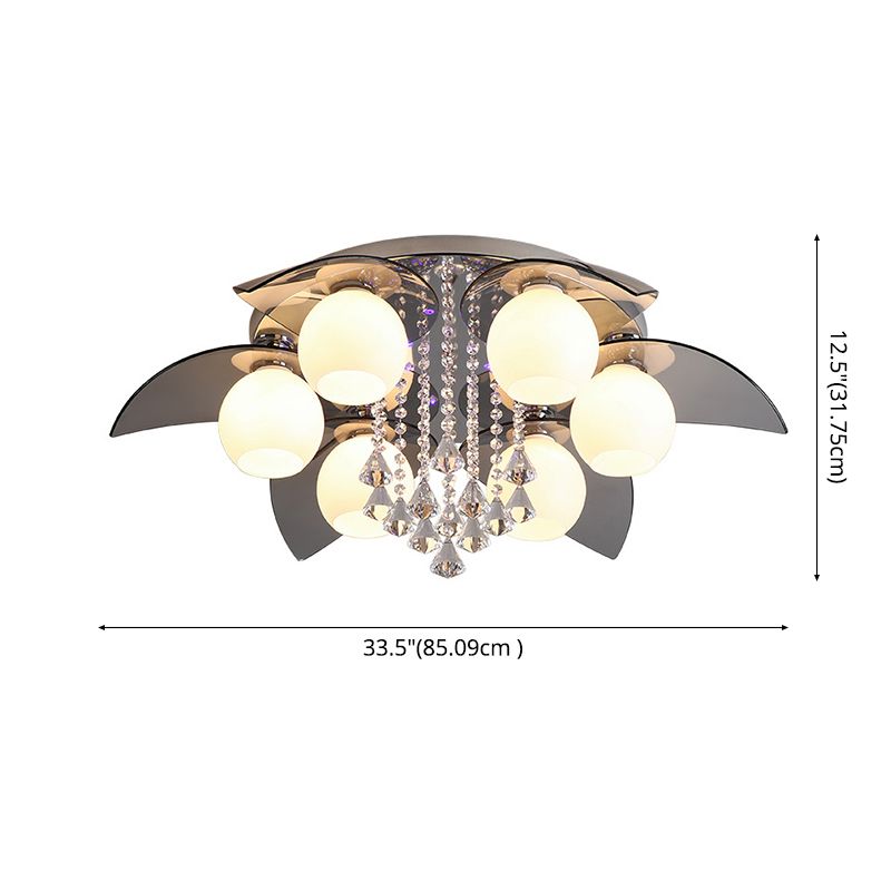 Lámpara de techo de globo de metal de estilo moderno y lujoso con montaje empotrado de cristal plateado y decoración de cristal