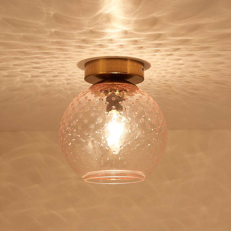 Plafonnier encastré en verre rose/jaune/bleu/transparent avec abat-jour globe minimalisme, luminaire monté au plafond pour foyer à 1 lumière