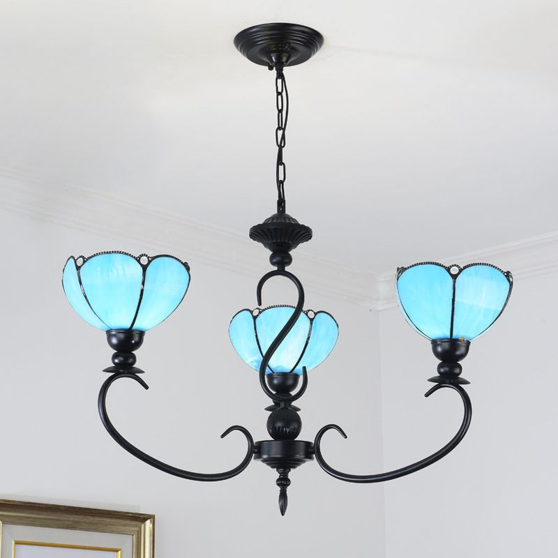 Scalloped Chandelier 3/5/6/8 Lights Blue/Blue and Clear Glass Baroque Pendant Lamp for Dining Room