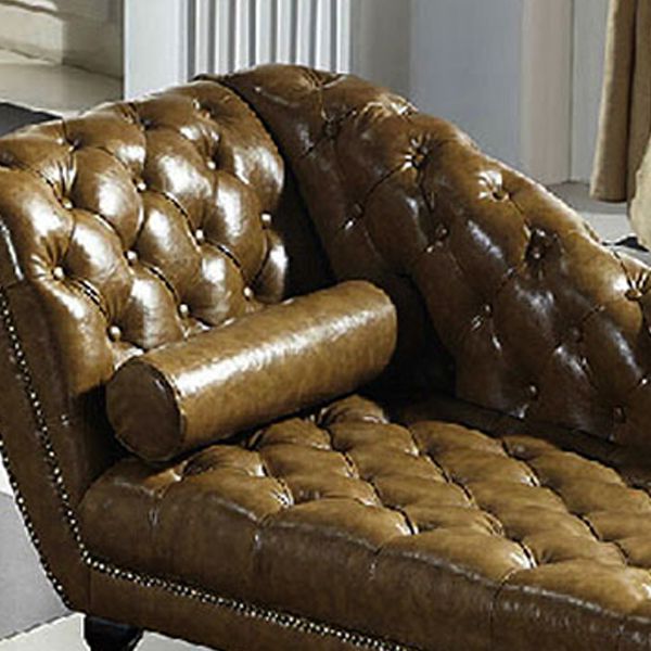 Living Room Chaise Flare Arm Leather Chaise Lounge with Tufted Upholster