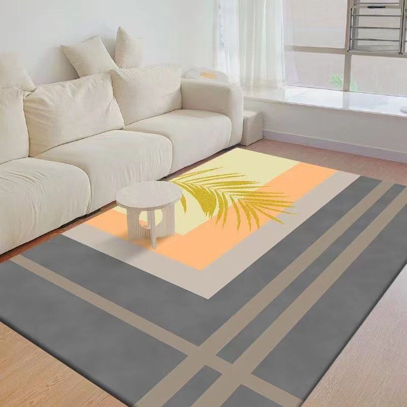 Orange Grid Pattern Rug Polyester Modern Rug Washable Rug for Living Room