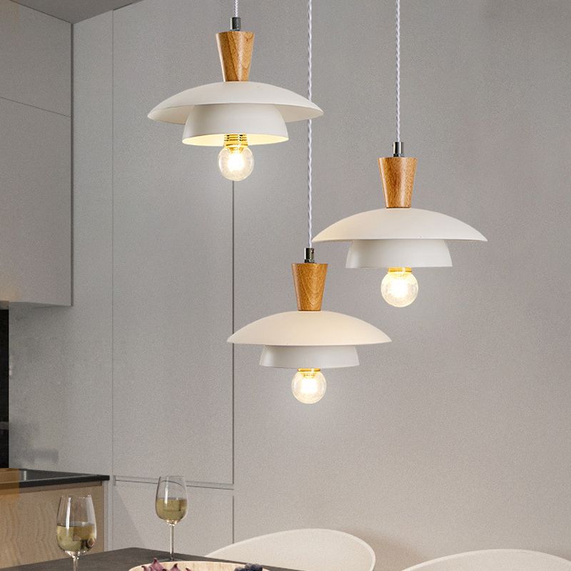 Saucer Pendant Lamp Wooden Nordic Hanging Light Fixture for Dining Room