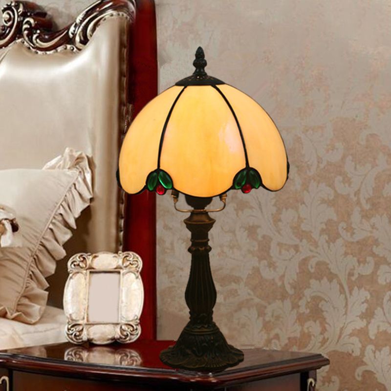 White Glass Table Lighting Domed 1 Head Tiffany Style Night Lamp with Base for Bedroom