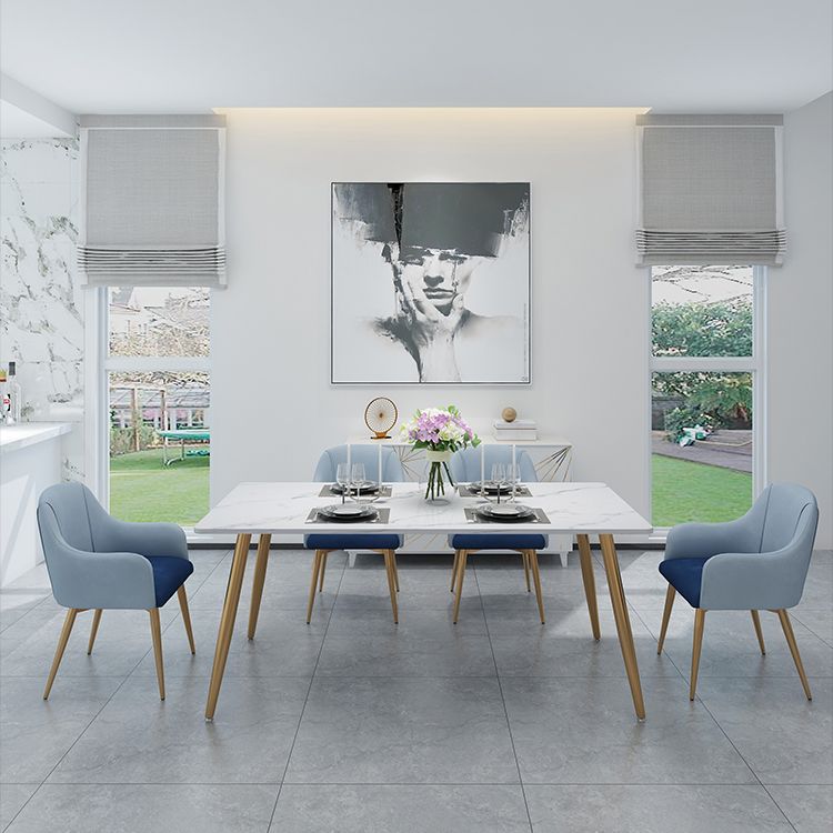 Stone Top Gold Base Dinner Room Kitchen Table Traditional Luxury Rectangle Dining Table