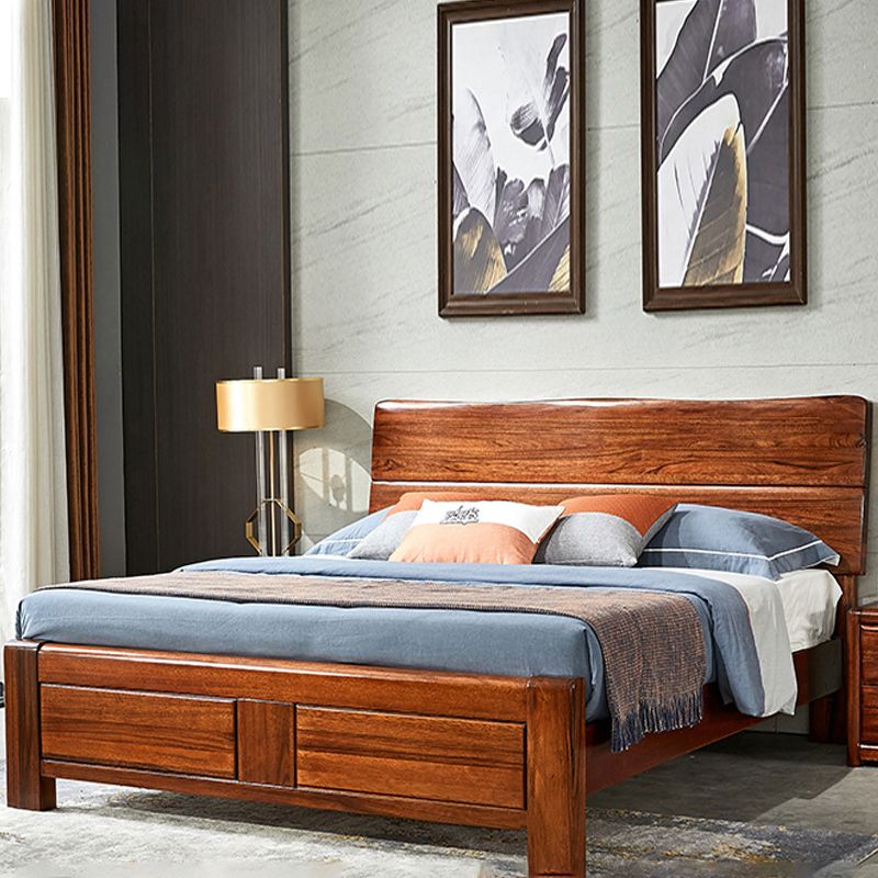 Traditional Solid Wood Standard Bed Solid Color Bed with Headboard