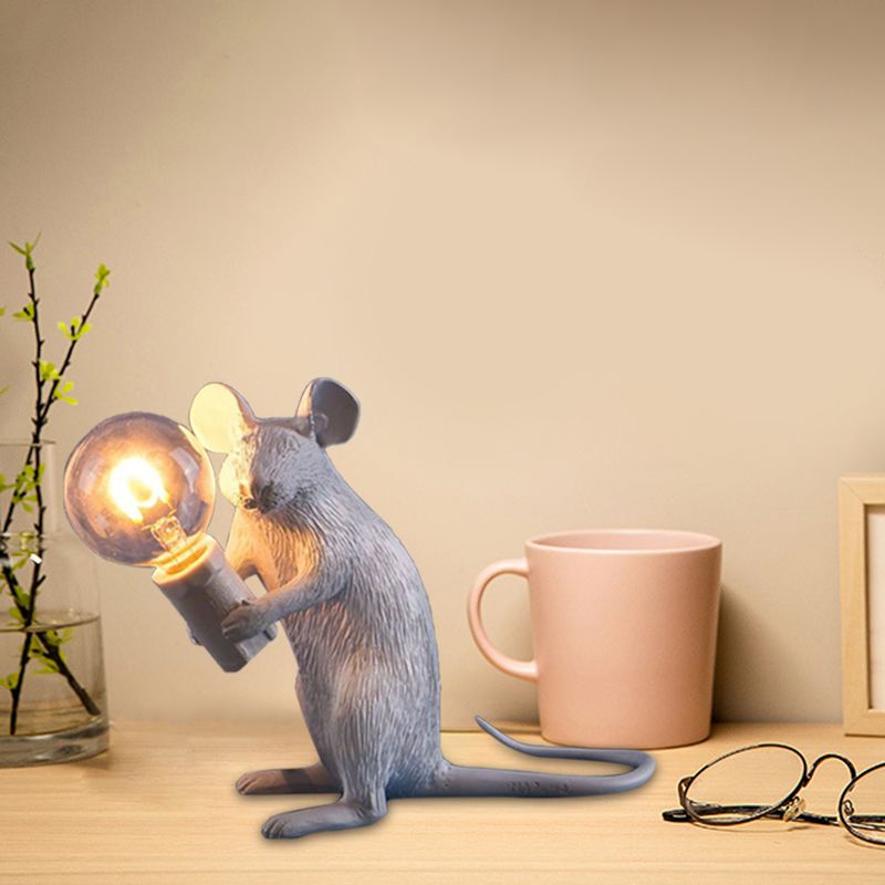 Resin Serviteur Mouse Night Light Kids Novelty 1 Bulbe White Table Éclairage pour le chevet