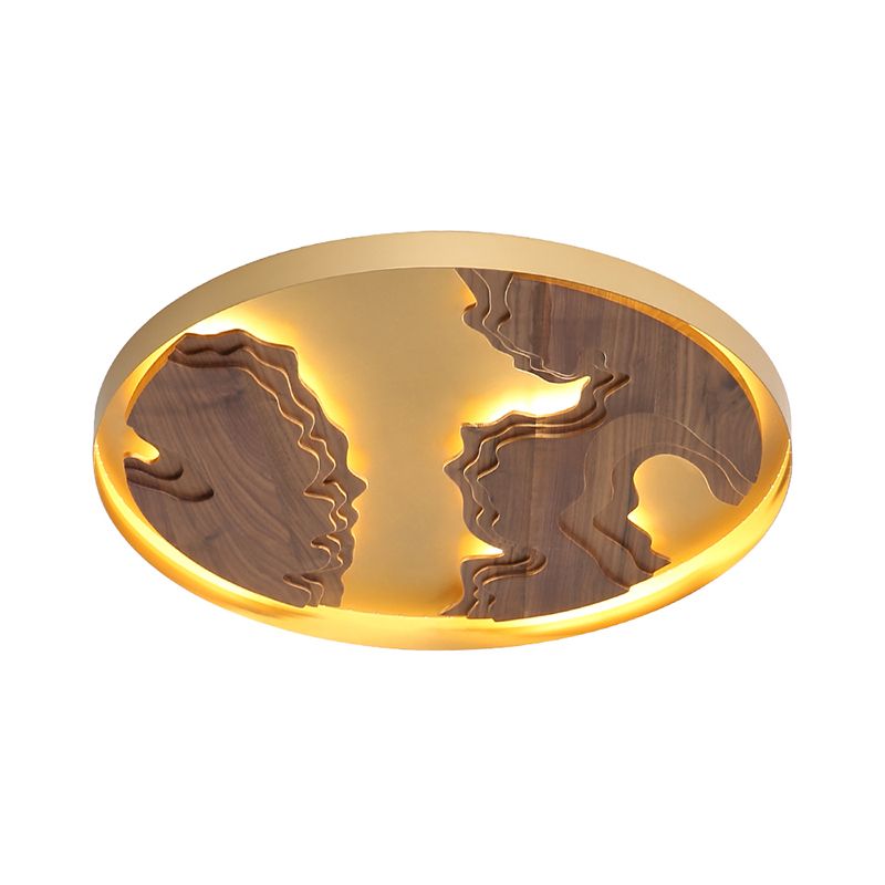 Circle Great Room Flush Mount Metal 16"/19.5"/23.5" W LED Modernism Ceiling Light Fixture with Wood Massif Design in White/Gold