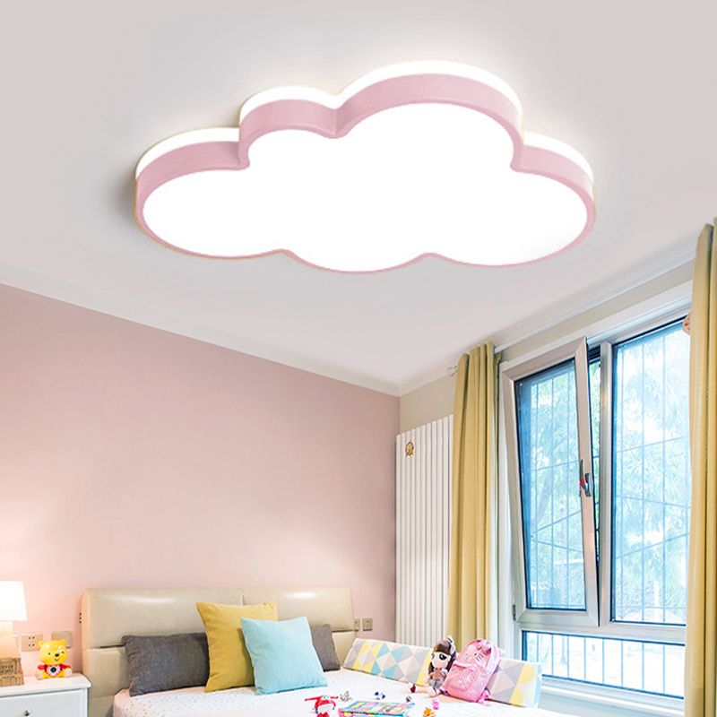 Cloud Shade Bedroom Ceiling Light Acrylic and Metal LED Cartoon Style Flush Pendant Light in Yellow/White