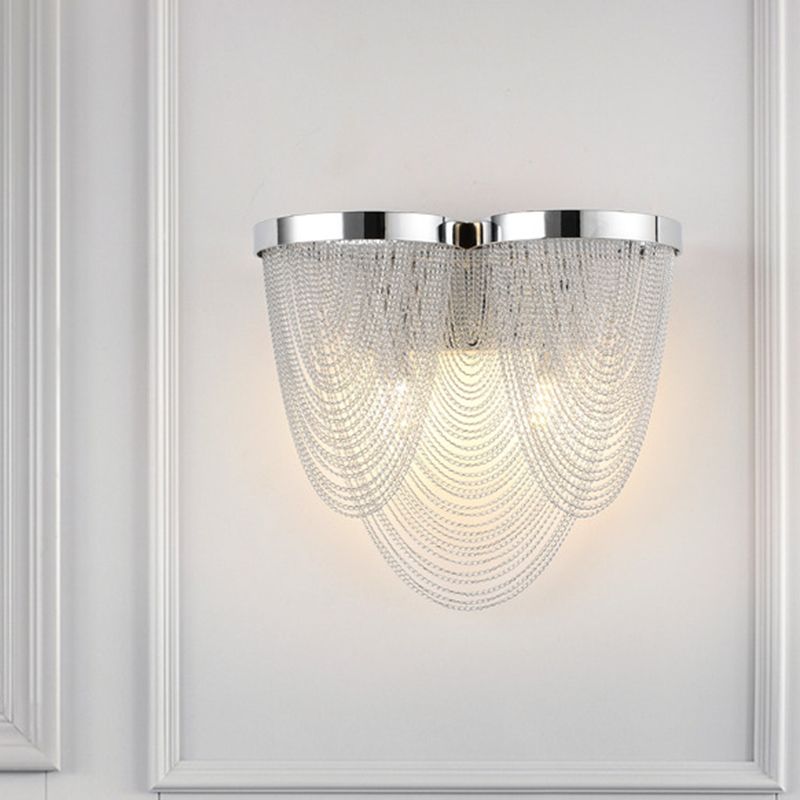 Metal Chain Shade Wall Light Fixture Postmodern 2 Lights Bedroom Sconce Light in Chrome