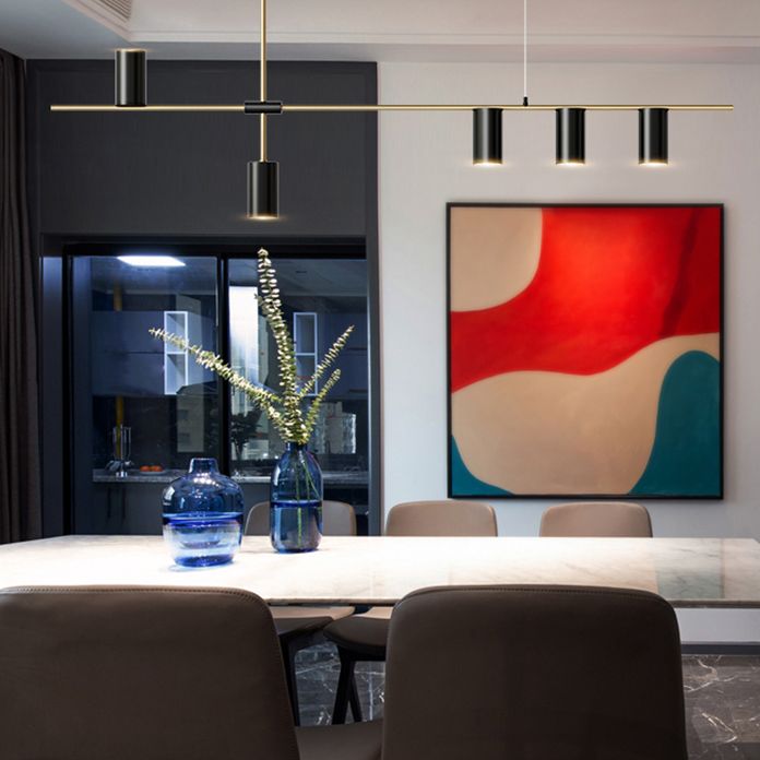 Cylindrical Metal Strip Lights Contemporary Kitchen Pendant Lights