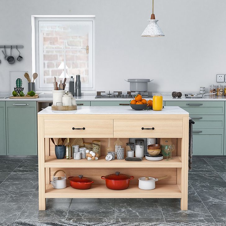 Contemporary Stationary Kitchen Island Set Wood Rectangular Kitchen Island Set