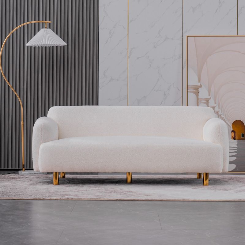 Glam Recessed Arm Settee Faux Leather Seating for Living Room