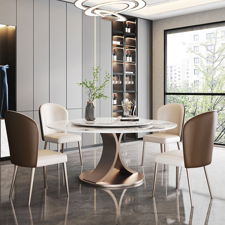 Modern Round Dining Table Stone Dining Table with Stainless Steel Pedestal Base