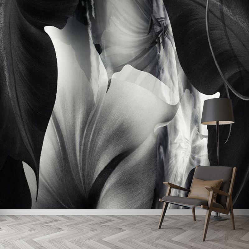 Full Size Floral Wall Mural Decal Black-White Non-Woven Wall Decor, Moisture Resistant, Custom Made
