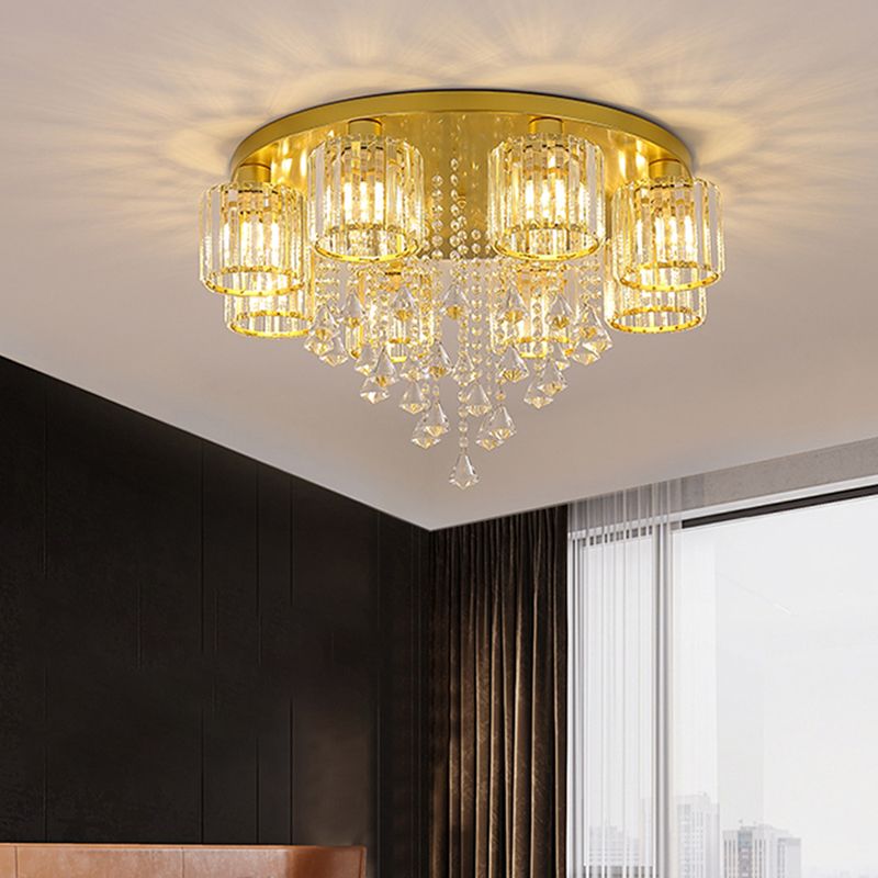 Contemporary Cylinder Flush Light Fixture Crystal Flushmount Lighting for Living Room