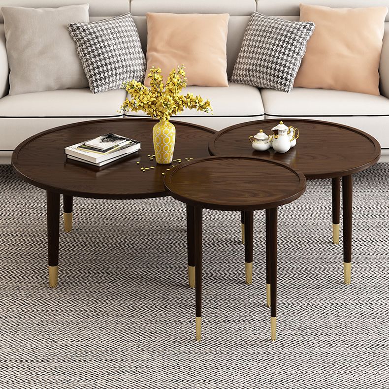 Modern Round Wooden Tray Top Coffee Table 4 Legs Cocktail Table