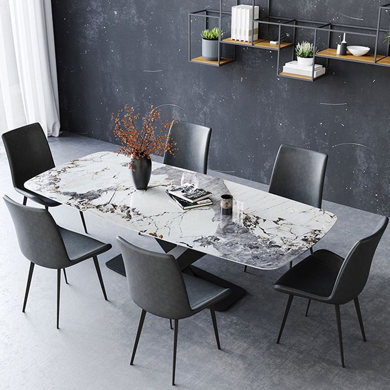 Industrial Sintered Stone Top Dining Table Rectangle Table with Single Pedestal