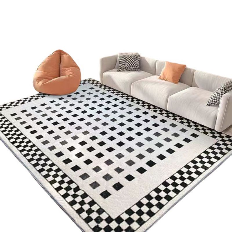 Modern Black Rug Polyester Diamond Area Rug Washable Rug for Home Decor