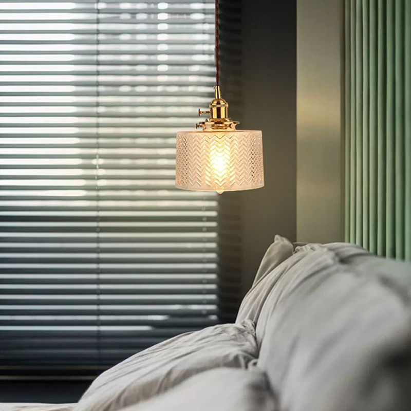 Cylinder Pendant Light Fixture Industrial Rippled Glass Hanging Pendant Lights for Bar