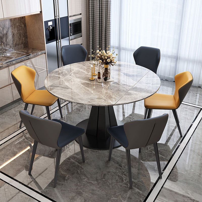 Round Modern Stone Table Standard Height Dining Room Table with Pedestal Base
