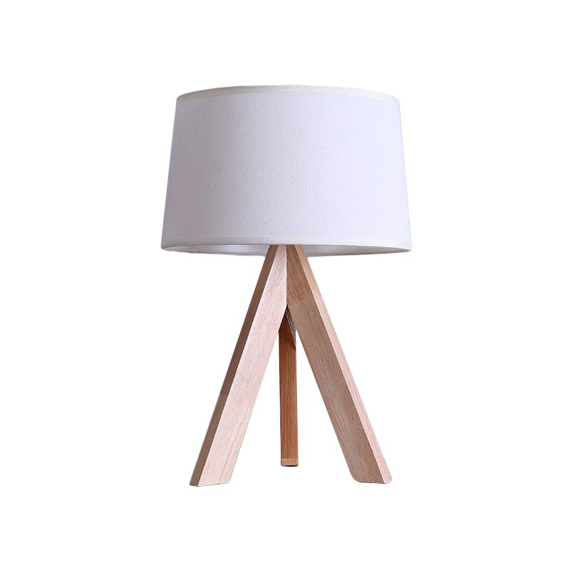 Lampada da comodino a tamburo affusolato modernista in tessuto con 1 lampada da lettura a testa in bianco