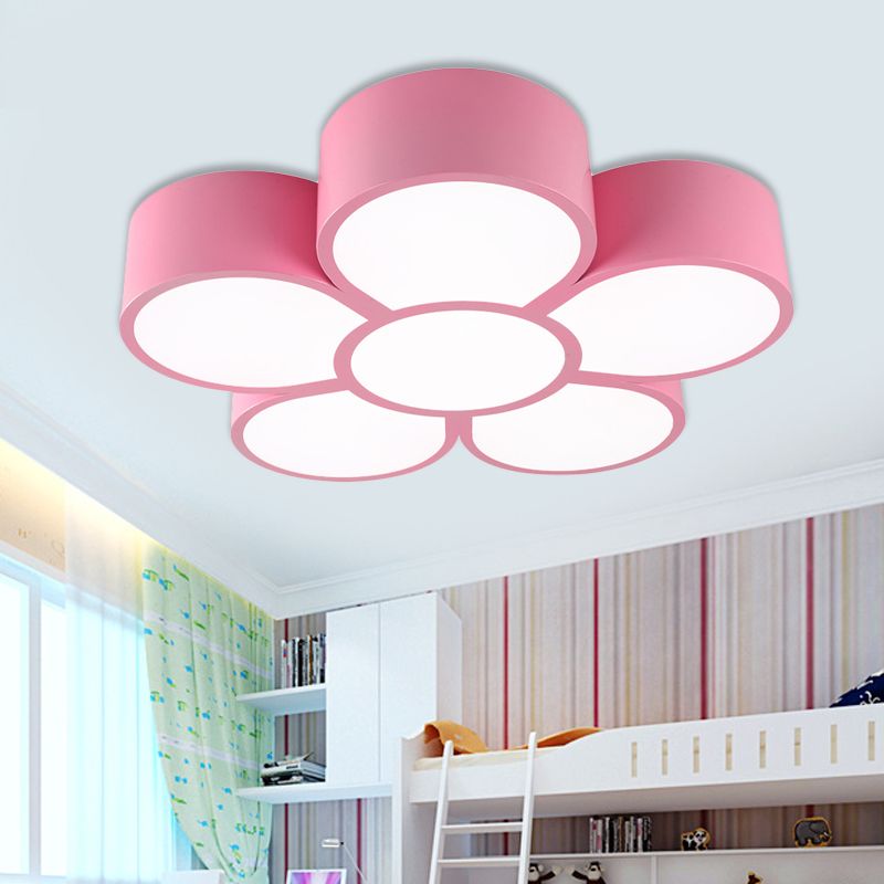 Jaune / Red / Pink Floral Ceiling Lighting Kids Style Acrylique DEL Flush Mount Fixture for Living Room