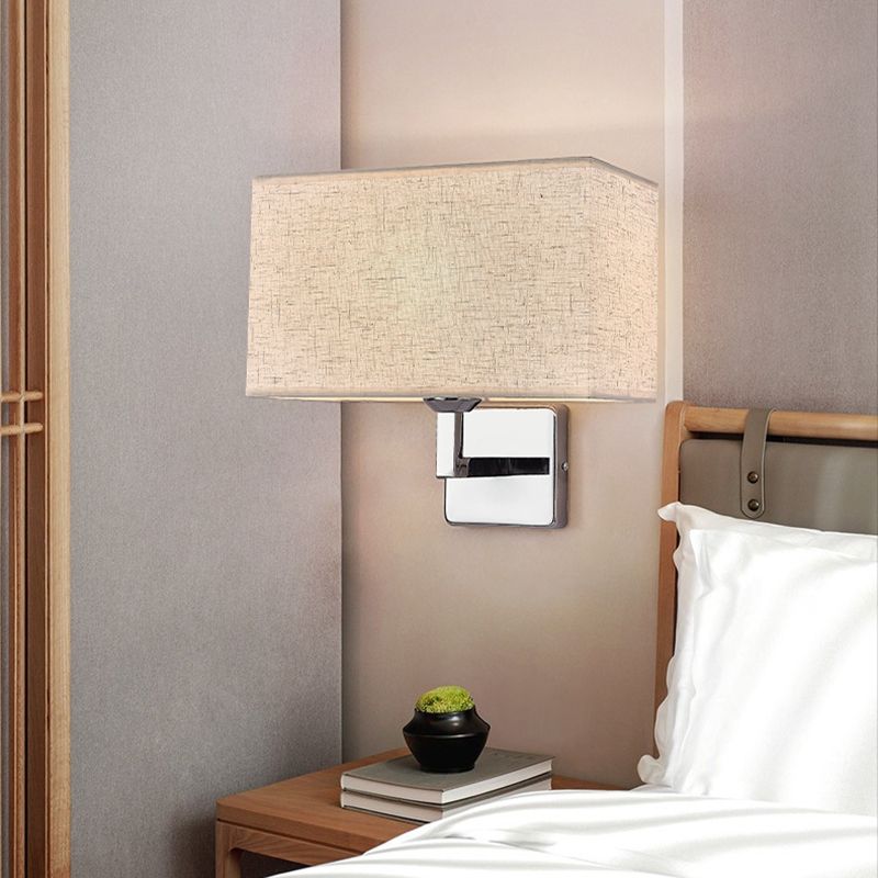 Modern Metal Wall Sconce Rectangle Shape Wall Lamp with Fabric Shade for Study