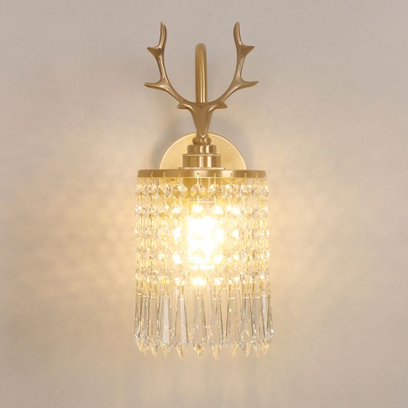 Copper Gold Wall Sconce in Modern Artistic Style Crystal 1-Light Wall Light with Antler Decoration