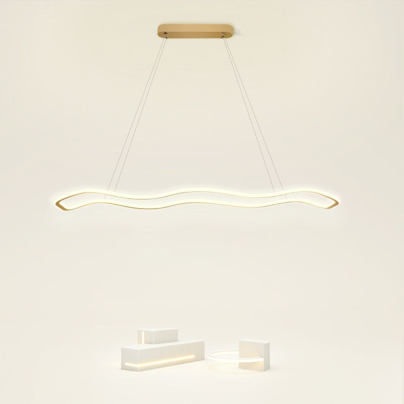 Nordic Modern Metal Chandelier Lamp Linear Gold Island Pendant for Dining Room