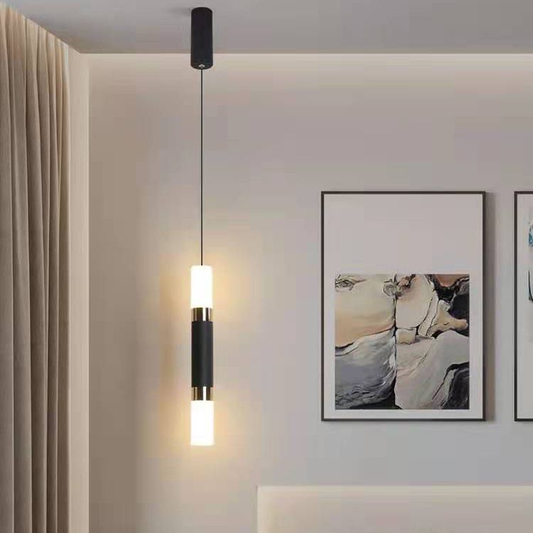 Luce a sospensione a sospensione in metallo cilindrico Light a ciondolo a LED moderno per camera da letto