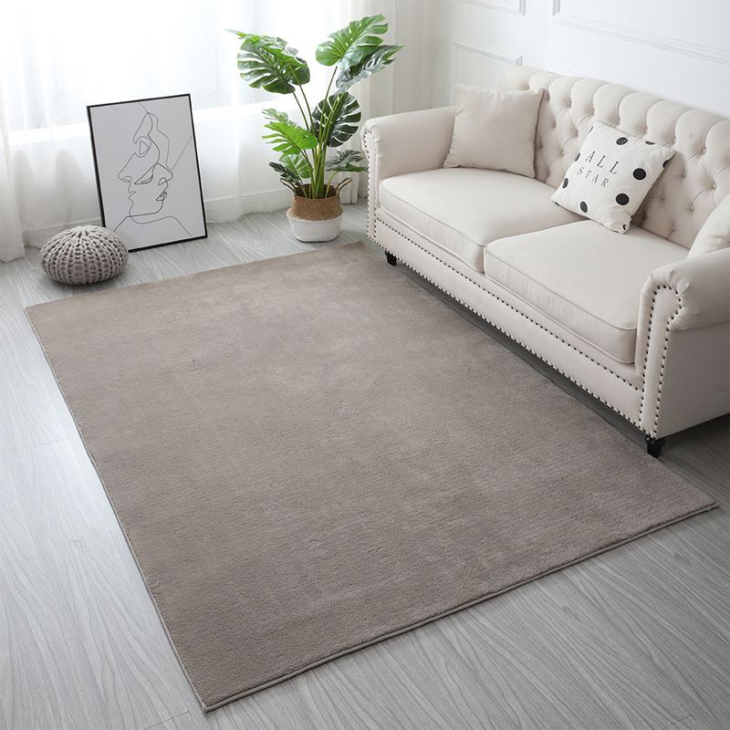Apricot Simple Rug Polyester Pure Color Rug Non-Slip Backing Rug for Living Room