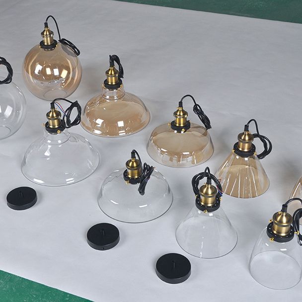 Retro Industrial 1 Light Pendant Amber Handblown Glass Dome Pendant Lighting for Living Room