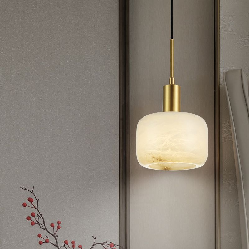 Stone Cylinder Pendant Light Fixture Modern Style Suspension Pendant Light in Brass