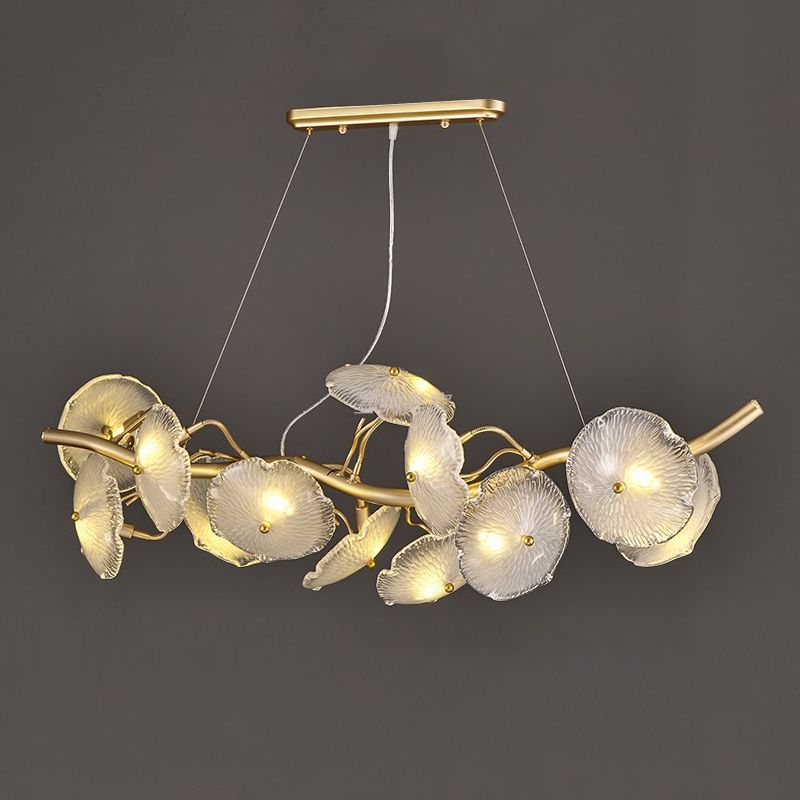 Lotus Leaf Shape Island Light Modern Island Hanging Light with Glass Shade for Dining Room