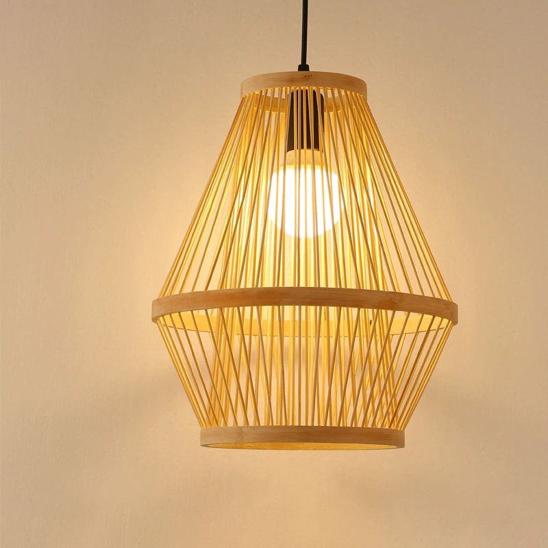 Poste de la jaula de madera Costilización de luz contemporánea 1 bombilla lámpara colgante