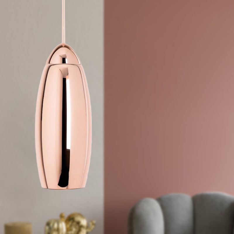 Moderne 1 Kopf hängende leichte Kupfer Oval/Globus/Streifen -Anhänger Deckenleuchte mit Spiegelglasschatten, 8 "/16" /19,5 "breit