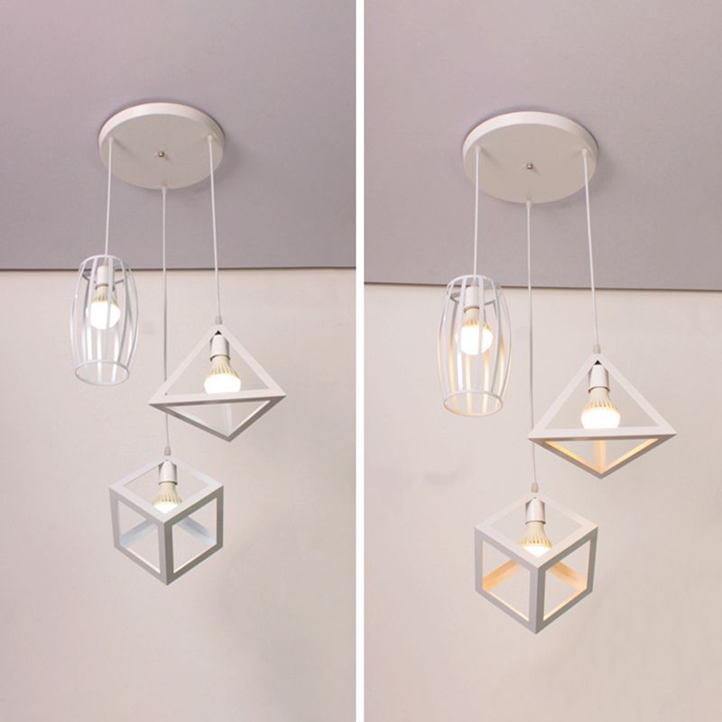 Industrial Style Hanging Lamp Geometry Iron 3 Light Island Light Fixture for Dining Table