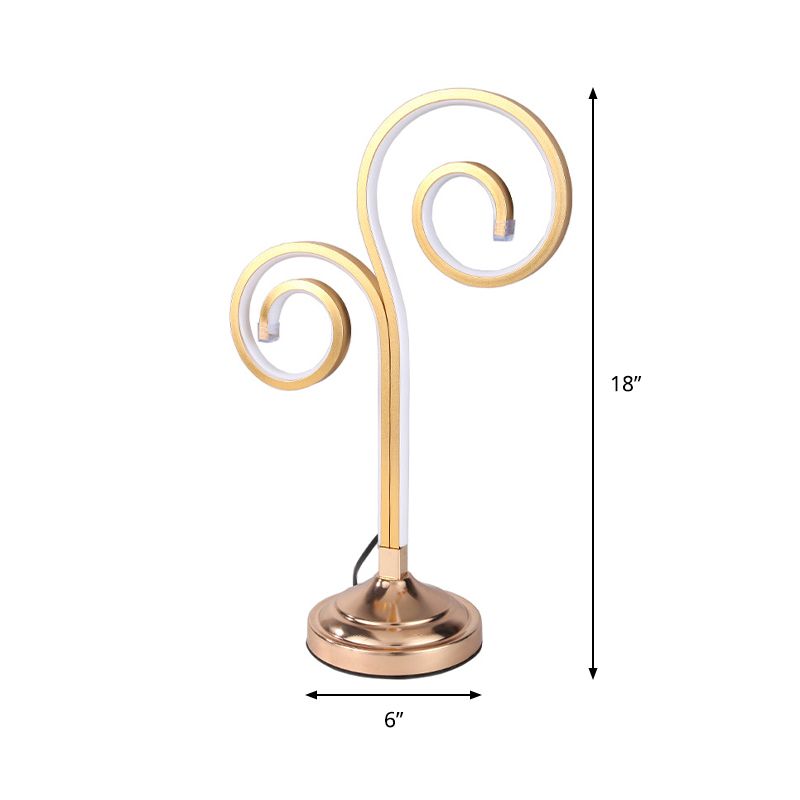 Acrylic Curved Task Lighting Modernism LED Gold Night Table Lamp with Round Metal Base, Warm/White Light