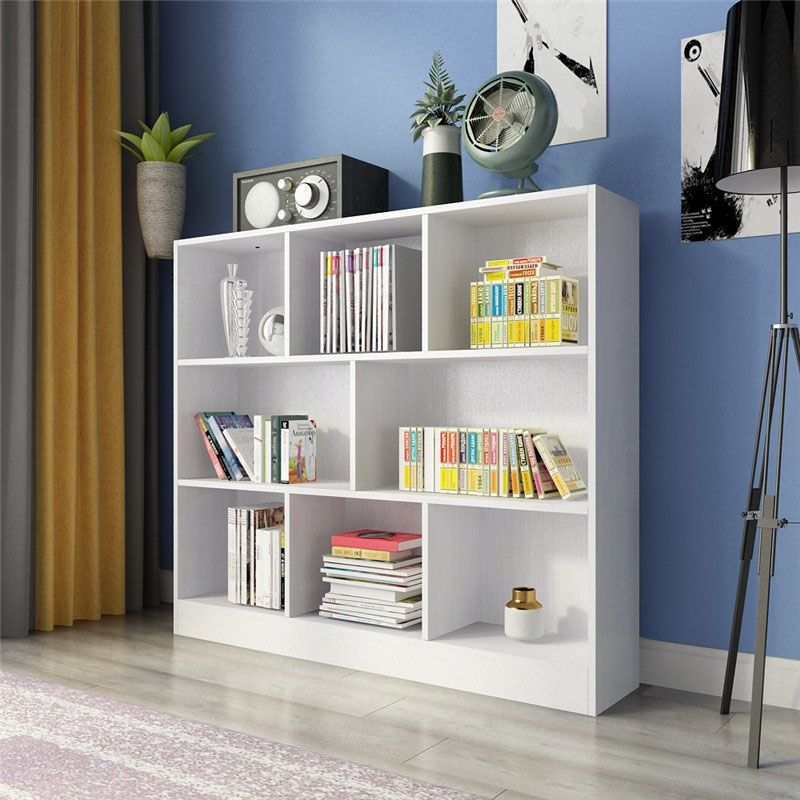 Closed Back Wooden Bookcase Matter Finish Modern Standard Bookshelf