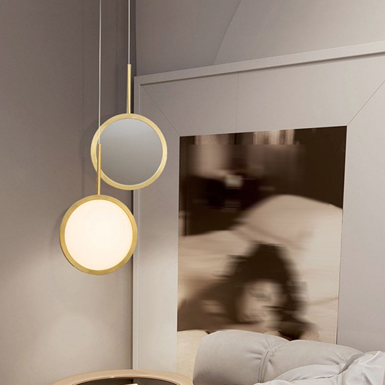 Circular Mirror Wall Hanging Light Creative Nordic Metal 2-Light LED Bedroom Wall Lamp