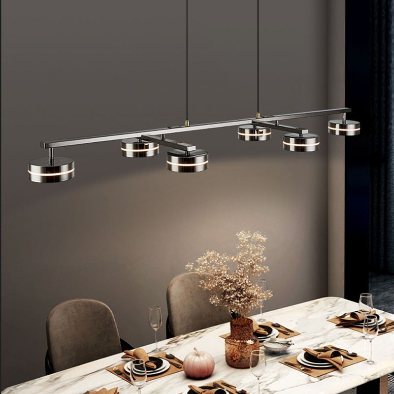 Contemporary Hanging Light Drum Island Light Fixture in Black for Dining Room