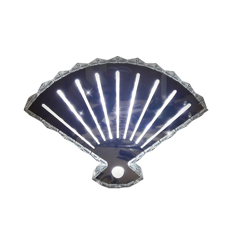 Black Fan Wall Lamp Minimal LED Beveled Crystal Wall Mounted Lighting in Warm/White Light