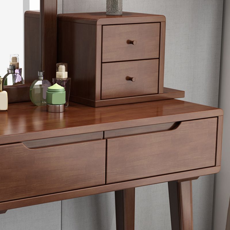 Scandinavian Solid Wood Vanity Dressing Table with Mirror, 30.7" Tall