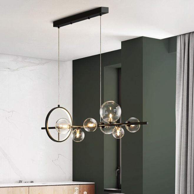Modern Simple Chandelier Linear Clear Glass Island Chandelier Lights for Dining Room