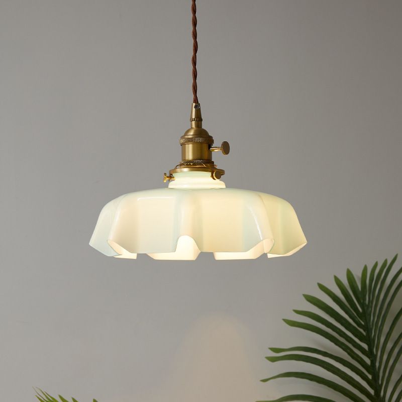 Pot Cover Shape Hanging Lighting Industrial Style Glass 1 Light Pendant Lamp