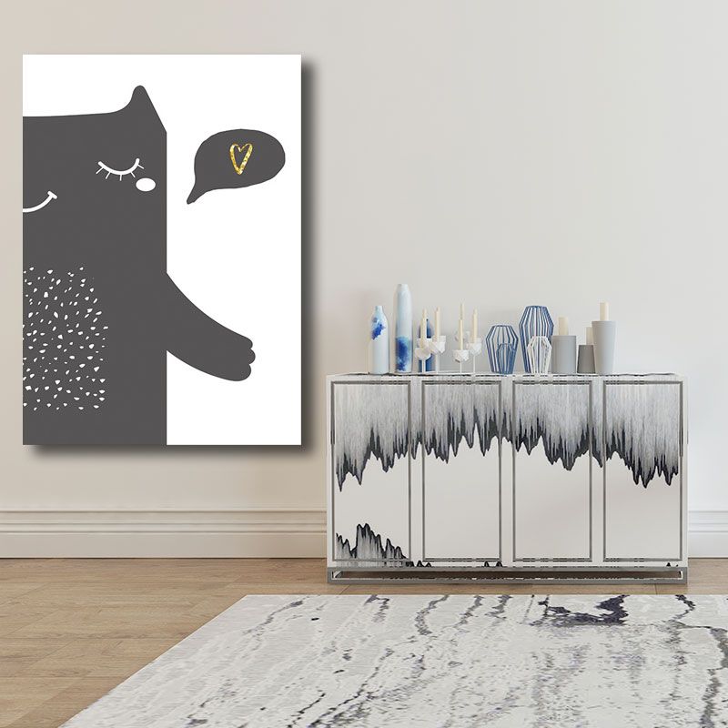 Bear Animal Wall Art Decor Minimalist Texture Wrapped Canvas in Black for Nursery